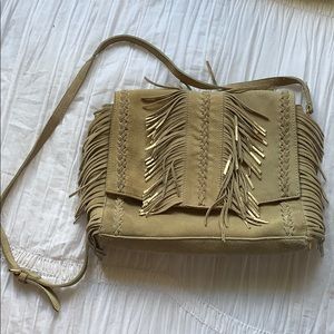 Petite Mendigote Taupe Suede Fringe Crossbody